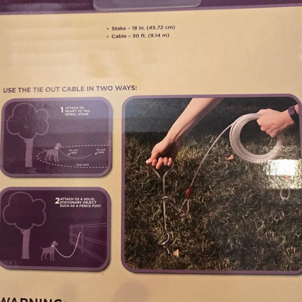 Large Dog Tie-Out Cable Spiral Stake Set Reflective NWT